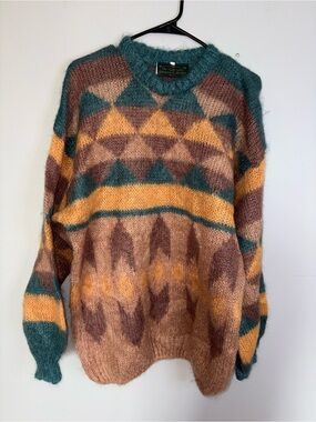 The Gold Label Designer Teal & Brown Geometric Men's Sweater L vintage